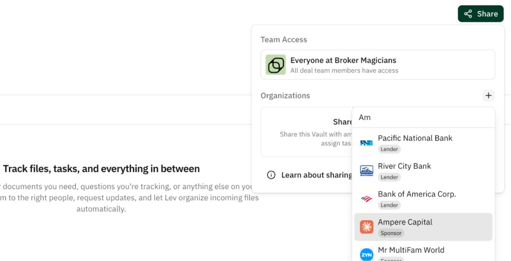 Sharing a Vault that includes checklist tasks with an external party